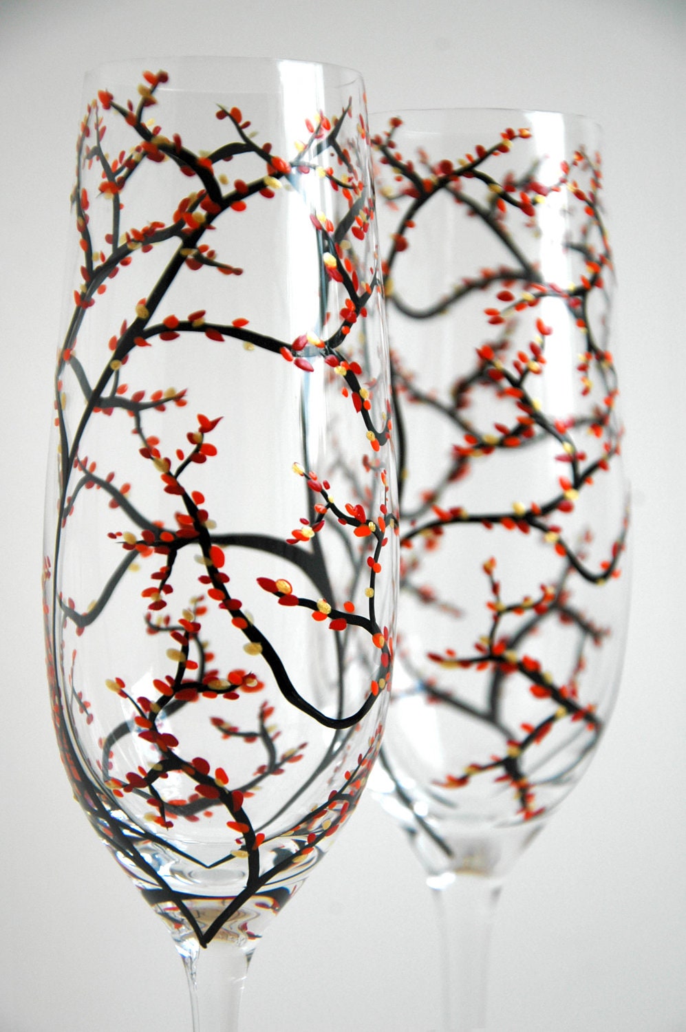 Fall Wedding Champagne Flutes--Set of 2 Personalized Champagne Flutes