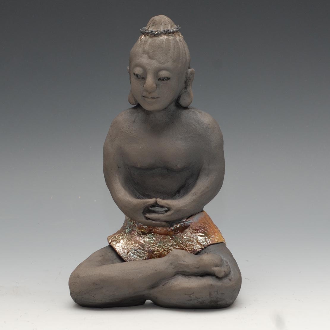 Siddhartha Statue seated in meditation in raku clay 3