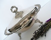 LARGE CASSEROLE  with LID Silver Plated -Oneida Footed Serving Dish Casserole Bowl with Ornate Lid Silveplated Platter Roses Floral Heavy