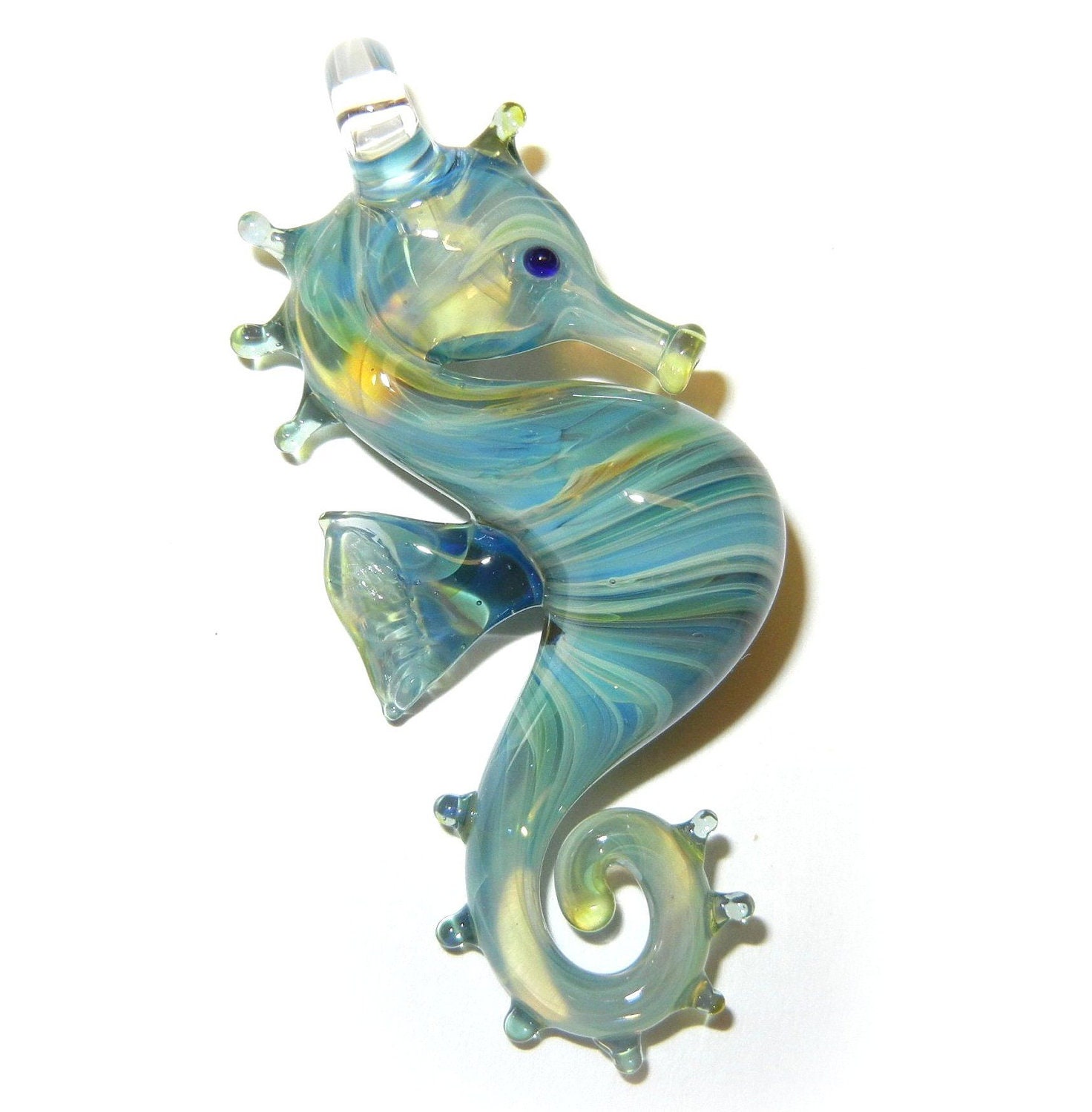 Lampwork Boro Glass Pendant - Focal Bead - SEAHORSE aqua