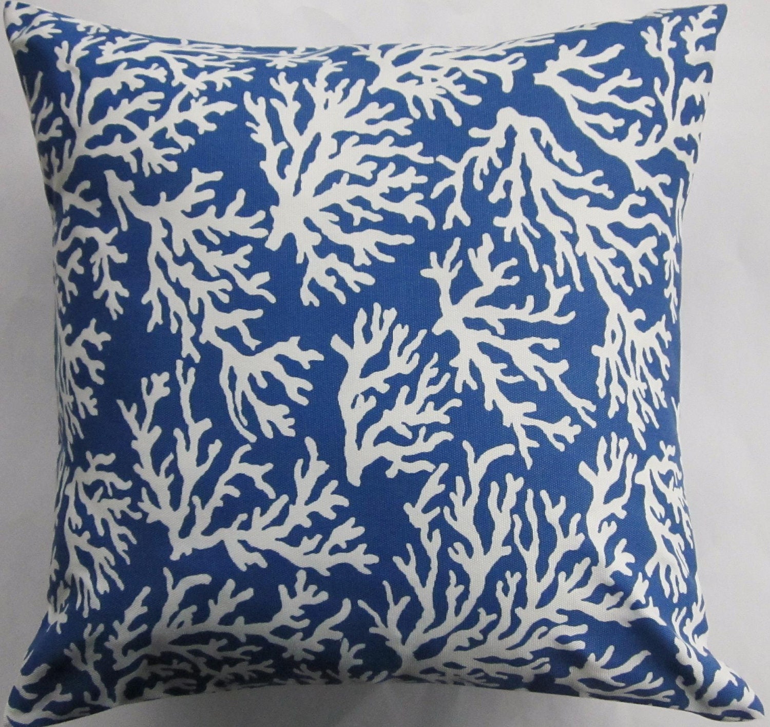Blue Beach Pillow Cover - Royal Blue and White Coral Indoor Outdorr Throw Pillow Cover - 18x18