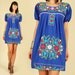 ViNtAgE 70's Hand Embroidered Blue Floral Mexican MiNi Dress