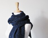 Classic Men's Scarf - Hand Knit Scarf in Night Sky Blue Tweed - Textured Hand Knit Autumn/Winter Accessories for Men or Women