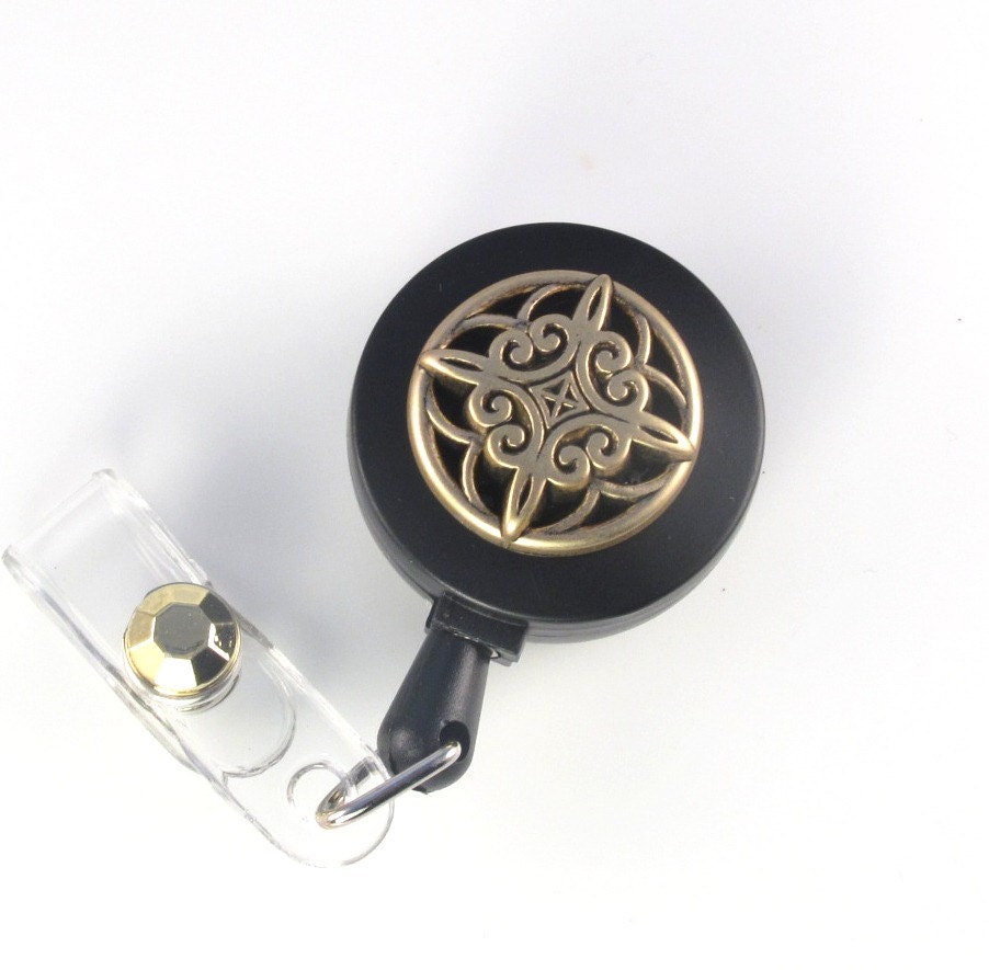 ID Badge Reel ANTIQUE GOLD beaded lanyard
