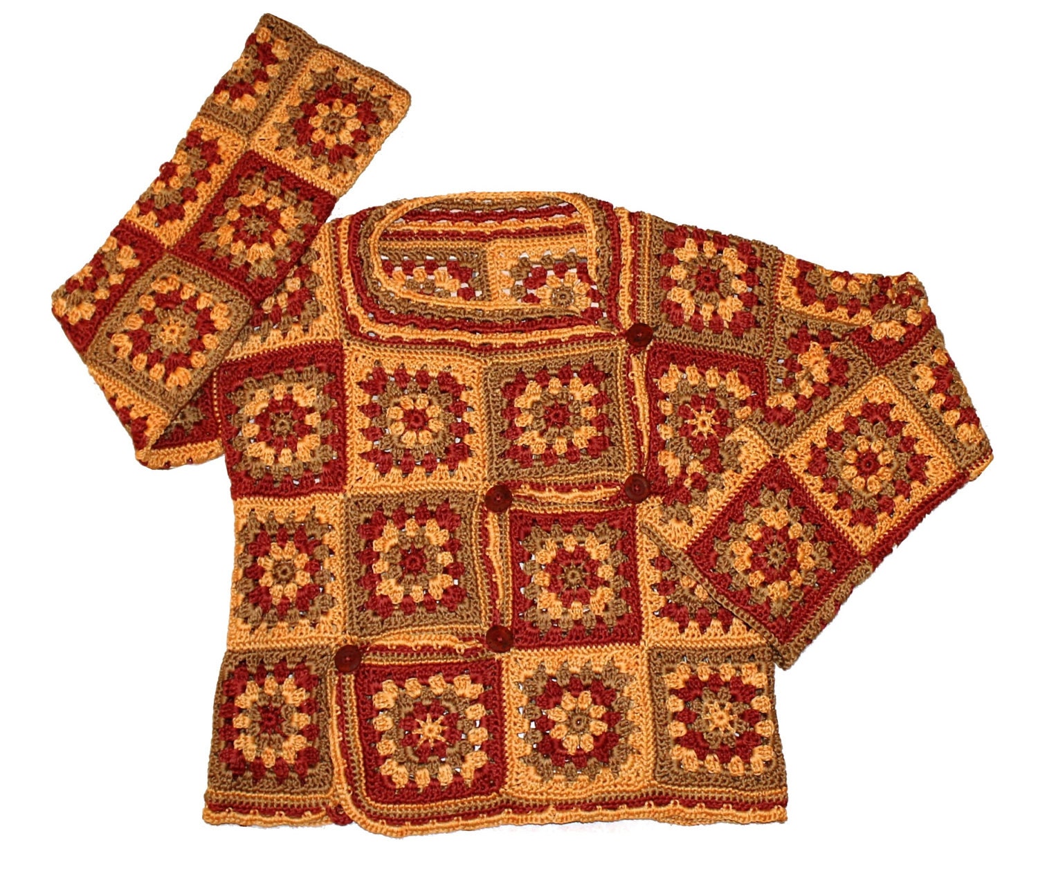 Asymmetric Fall Winter Patchwork Sweater: Size 12 - 14  Crochet Granny Square Sweater by Annie Briggs 'Marlo'