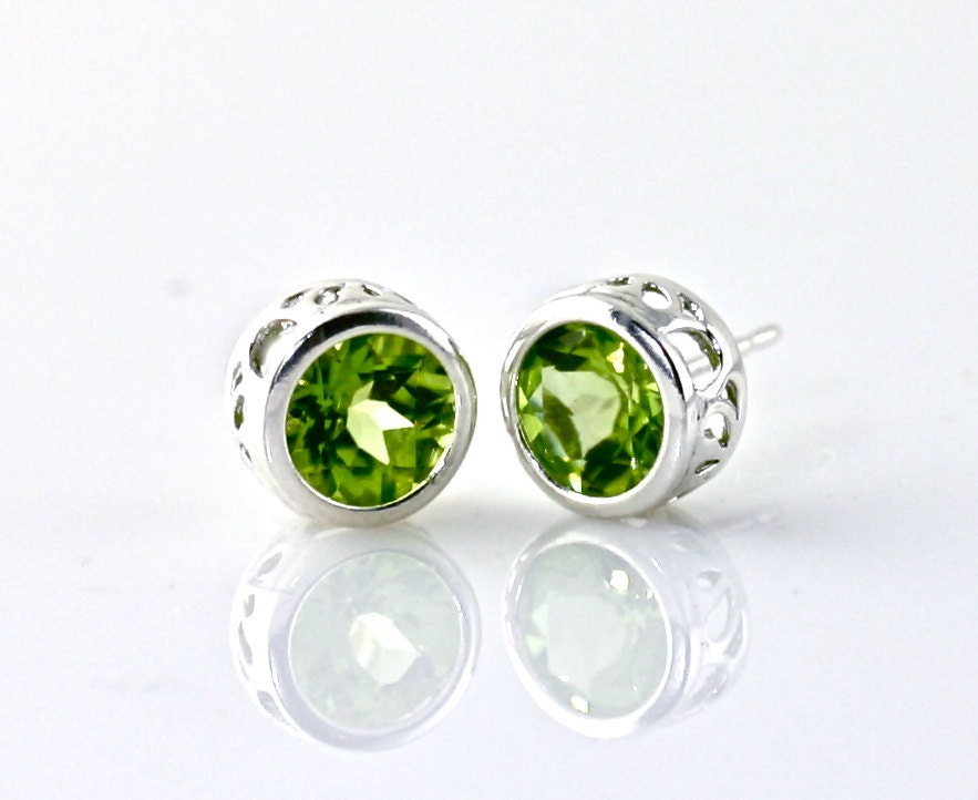 14K Peridot Earrings Peridot Studs August Birthstone Earrings 14K White or Yellow Gold