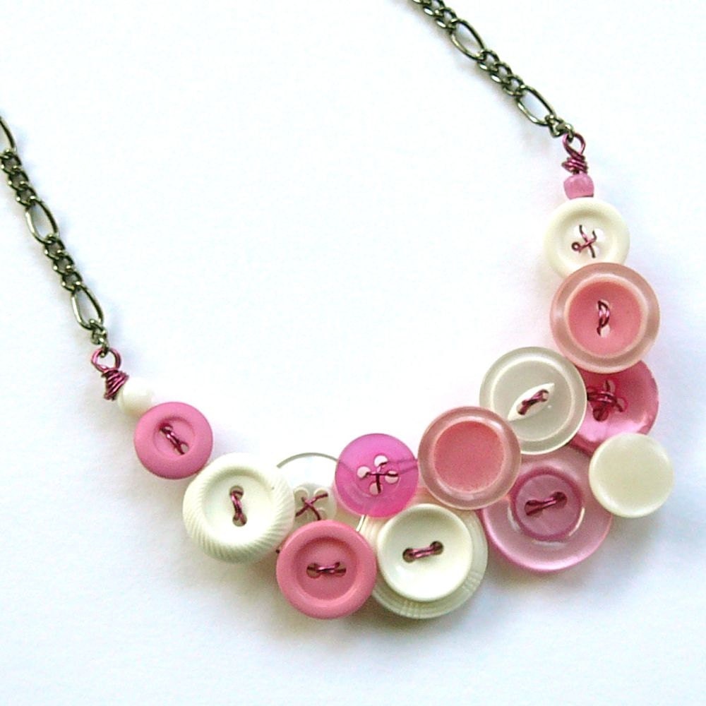 Necklace in Pink and White Vintage Button Jewelry