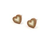 Tiny Heart Earrings - Ombre Earrings - Beige Brown White Studs Cute Everyday Jewelry Free Shipping Etsy Gift for her under 10 - MistyAurora