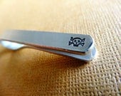 Skull and Crossbones Tie Bar - Hand stamped aluminum tie bar - Personalized tie clip