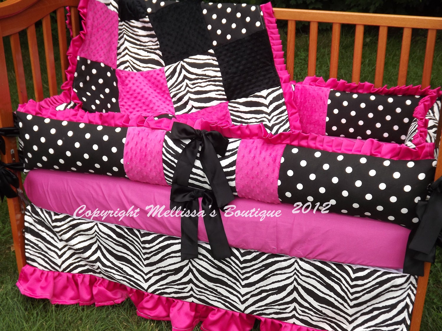 Custom Hot Pink Black And White Crib Bedding Complete 4-Piece Set YOUR CHOICE to CUSTOMIZE