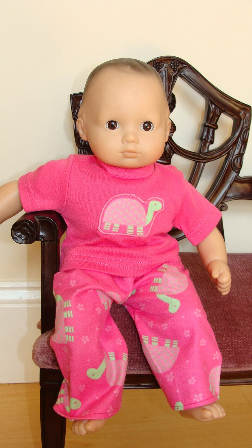 Bitty Baby or Twin, 15 inch Doll, Hot Pink Turtle 2 piece Pajama set by Sweet Pea Kidz & FREE SHIPPING