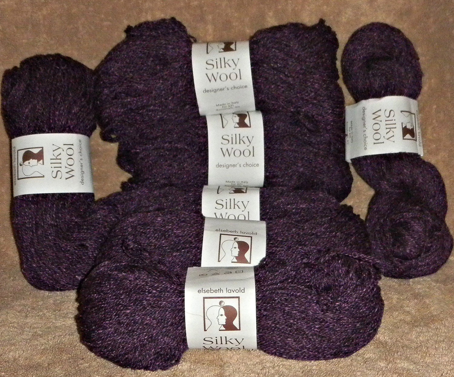 Seven Skeins of Elsebeth Lavold Silky Wool Color Purple Wool Silk Blend DK Weight