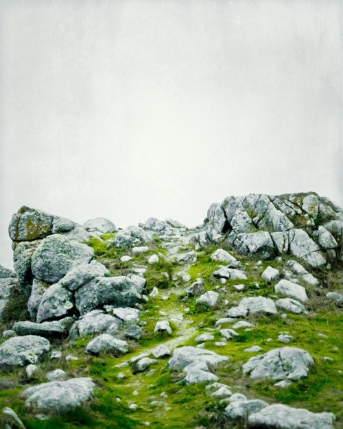 Nature photography - Stone Path - landscape photograph  magical photograph dreamy moss green olive gray white photography 8x10