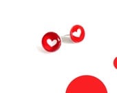 Heart Studs, metal posts, red earrings