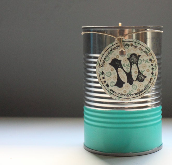 Color Block Sandalwood Soy Wax Candle in a Reused Can