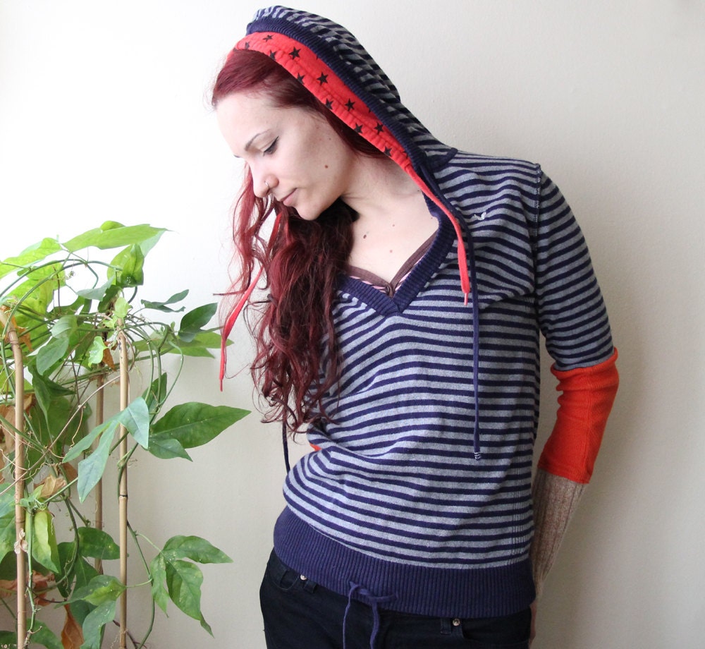 cardigan hoodie with reconstructed sleeves stripes  medium