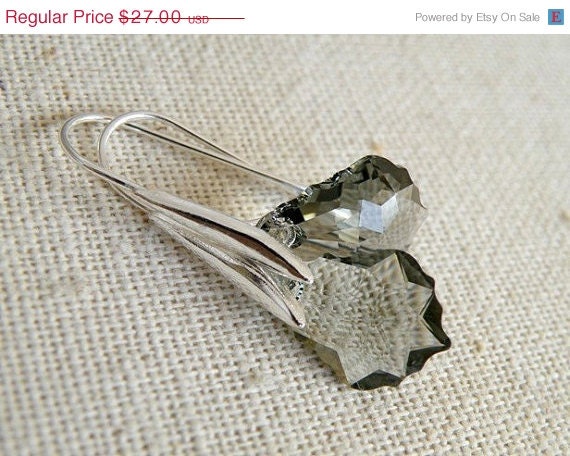 15% Off Sale Swarovski Crystal Teardrop Baroque Sterling Silver Dangle Earrings - Bella E7 Black Diamond  Bridesmaids Wedding Jewelry