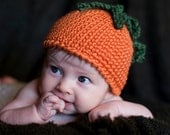 Crochet Pumpkin Harvest Hat for Baby Boy or Girl 3 to 6 months Autumn Orange