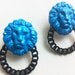 LIONESS LION LEON blue chain black paint earring jungle animal tamer circus wild species africa african amazon amazonian astrology sign