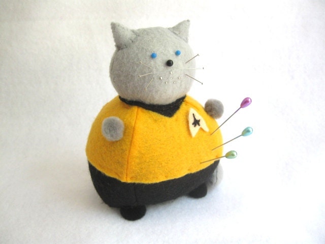Star Trek Captain Kirk Inspired Cat Pincushion cute felt kitty cat collectable or gift for animal lover...MADE-TO-ORDER