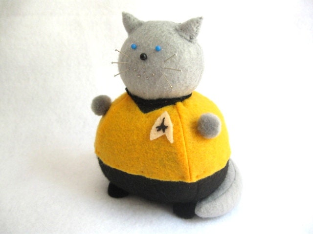 Star Trek Captain Kirk Inspired Cat Pincushion cute felt kitty cat collectable or gift for animal lover...MADE-TO-ORDER