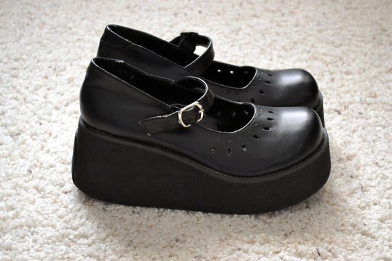 vintage 90s cybergoth black platform mary jane by undeaddandy