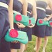 Bridal Clutch Set of 5, Flower Brooch, Personalized Bridesmaid Clutch, Aqua and Red, Choose Colors, Purple, Yellow, Gray, Coral