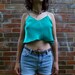 90s Teal Silky Crop Tank - S