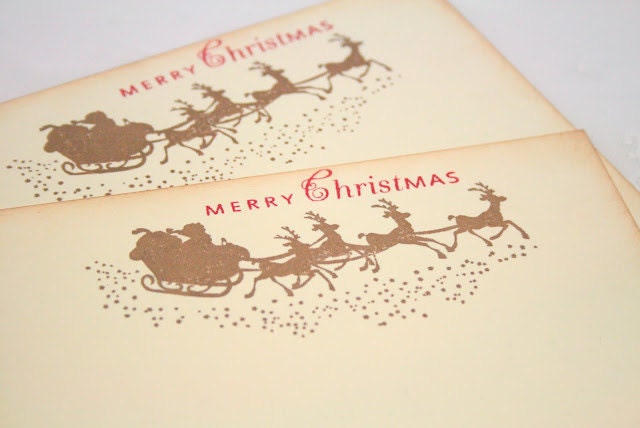 Santa's Reindeer Cards / Stationery Set Christmas Holiday Postcards