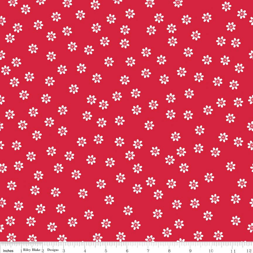 Polka Dot Stitches Daisy Red - 1/2 Yard