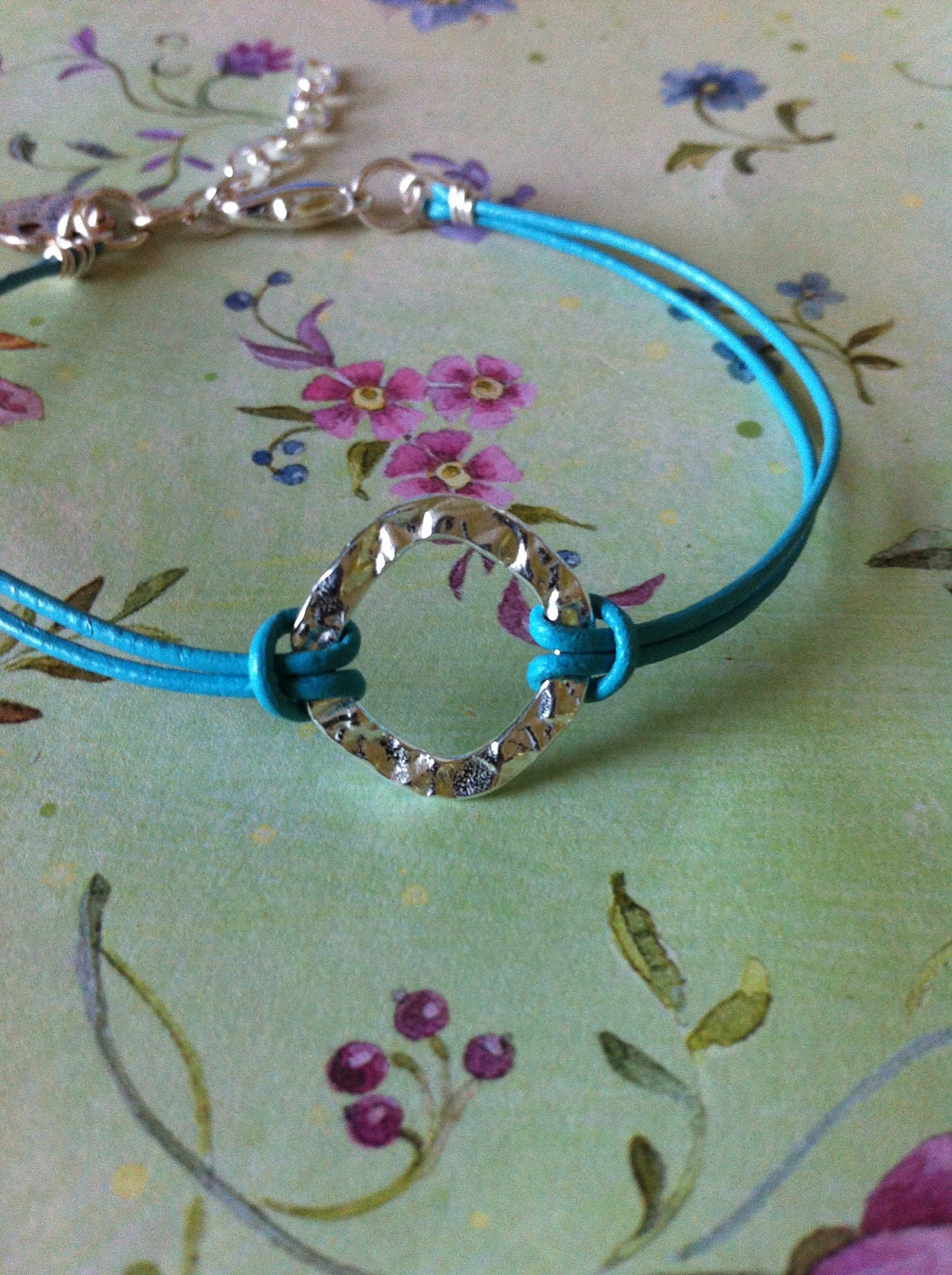Turquoise Leather Sterling Link Bracelet