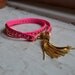 studded pink neon genuine leather & gold double wrap bracelet with gold tassel