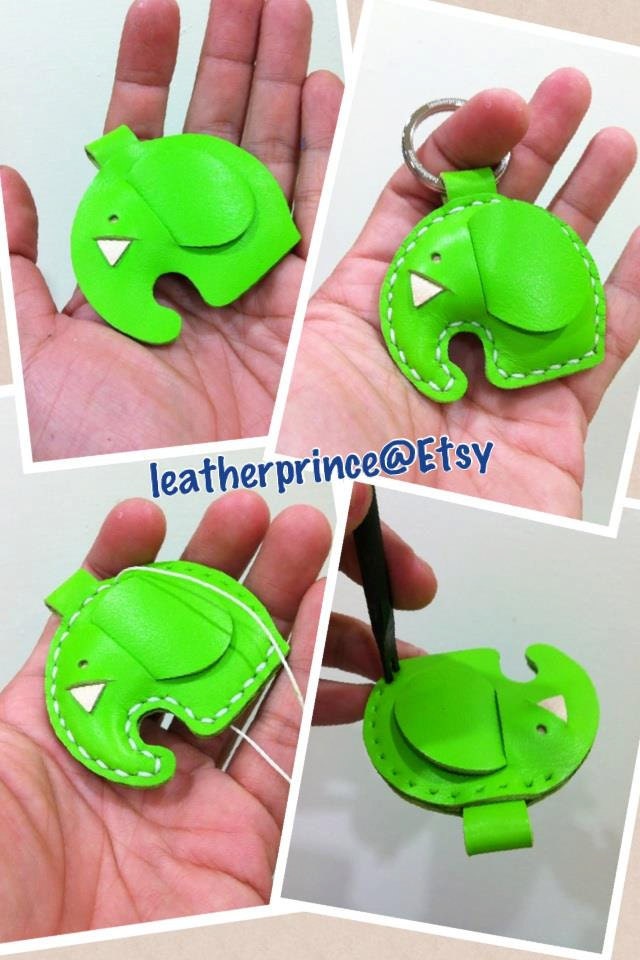 Laura the Elephant Leather Keychain ( Lime Green )