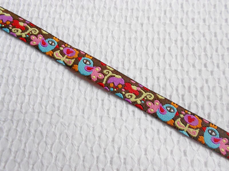 12mm x 1yard (bird & flower) woven ribbon (S608)