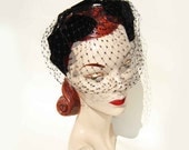 Vintage 50s Hat Black Velvet Cocktail Lucy Fascinator