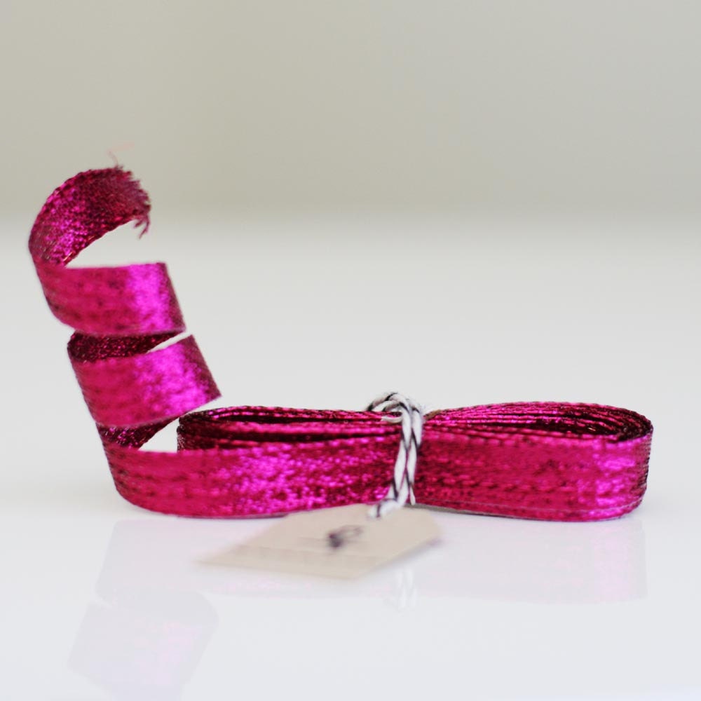 3/8" Fuchsia Metallic Wired-Edge Ribbon 3 yards