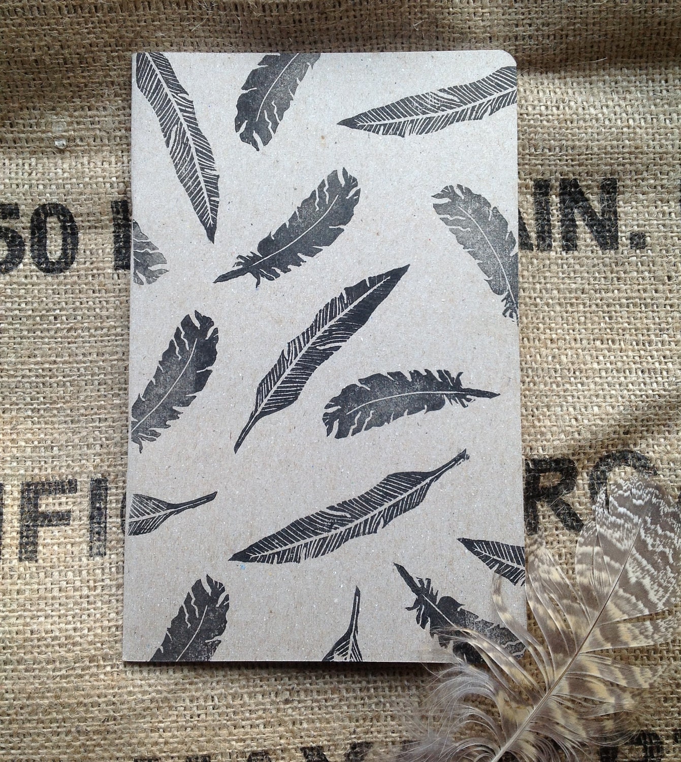 eco notebook with feather print