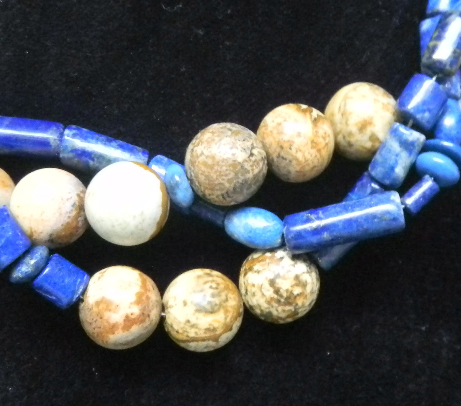 Picture Jasper and Lapis Lazuli Three Strand Necklace