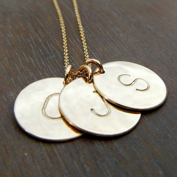 Letter Necklace, Gold Initial Necklace, --- DOT --- 14K GF Jewelry by E. Ria Designs