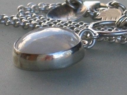Moonstone statement necklace, Birthstone necklace,  Iridescent round Rainbow moonstone gemstone pendant, sterling silver chain