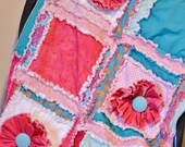 RAG QUILT, Small Baby Blanket, Ruffled Flower, Crib, Custom, Made to Order
