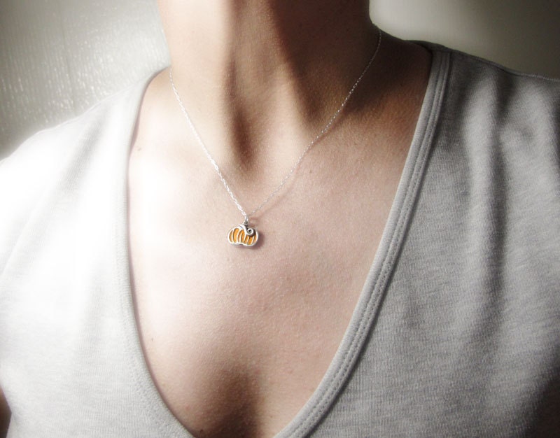 Pumpkin necklace - Thanksgiving jewelry - concrete, sterling silver Fall harvest pendant - made to order