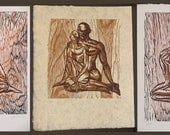 Matched Set of 3 Pure Love Woodcut Prints on Daphne Handmade Paper