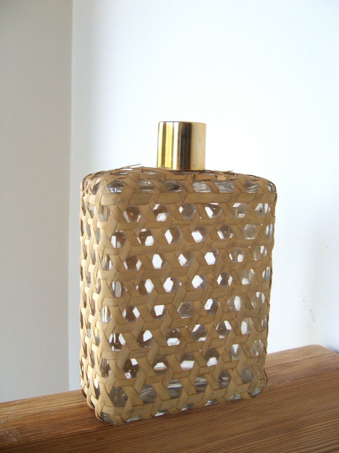 Reserved for Stella Vintage Wicker Glass Cologne Bottle