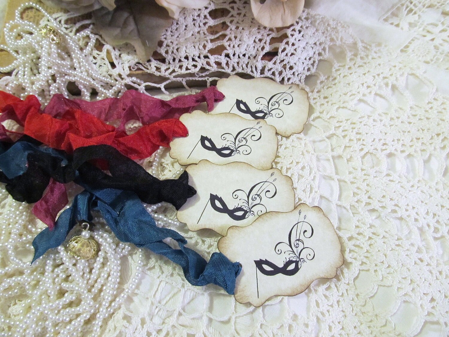 Masquerade Party Favor Parchment Gift Tags Set by auntiesjammies