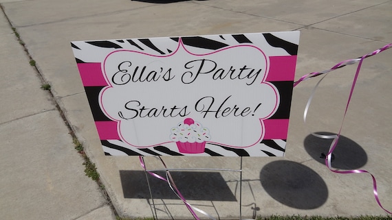 18"x12" Cupcake Pink and Zebra Birthday Party Lawn Sign Il_570xn