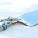 Tiffany Blue Wedding Cake Server And Knife Serving  Set Art Decorated  In White Swarovski Pearl Beads And Wire Swirls Decor