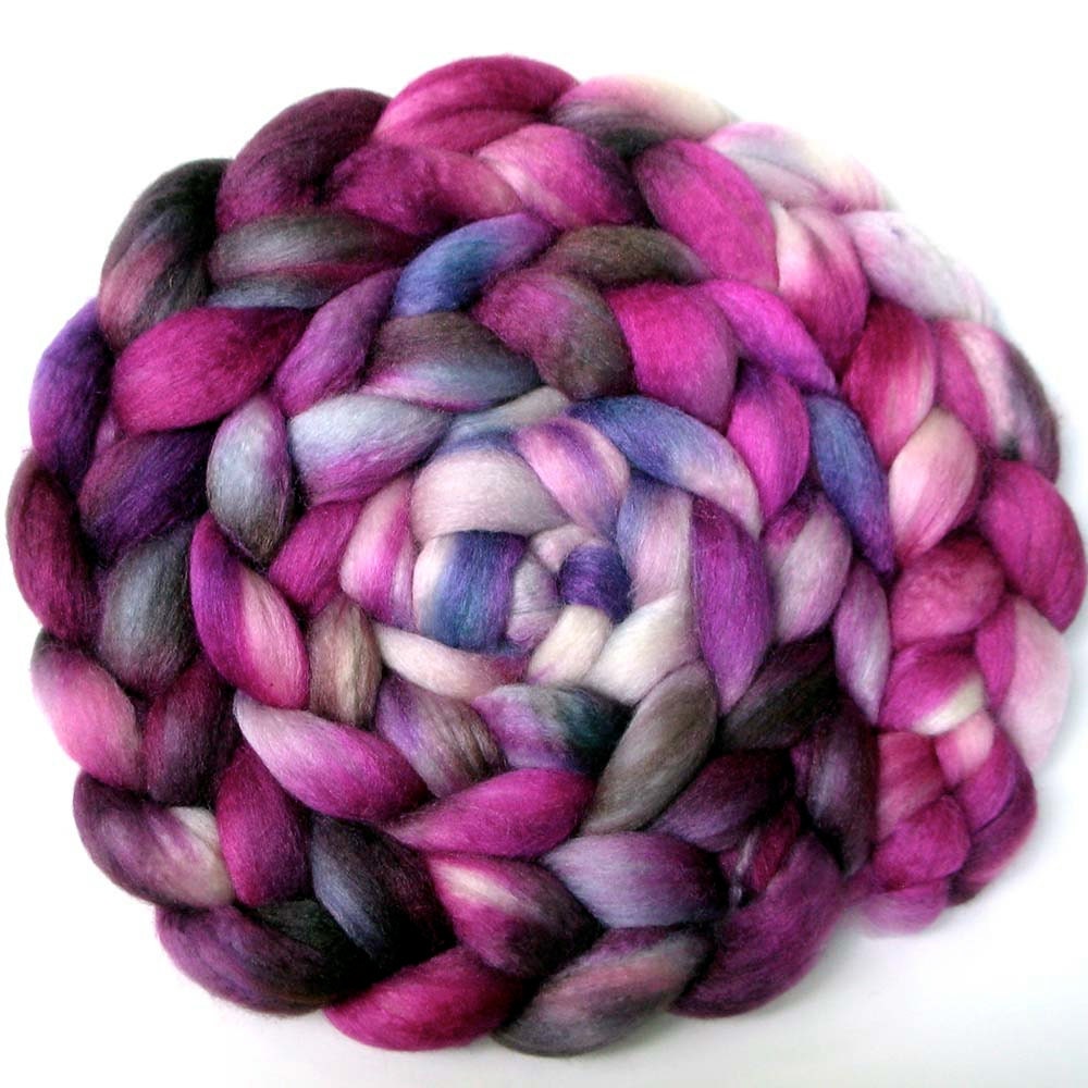 BFL/Silk 50/50 Combed Top - Orchids and Slate, 5.1 oz.