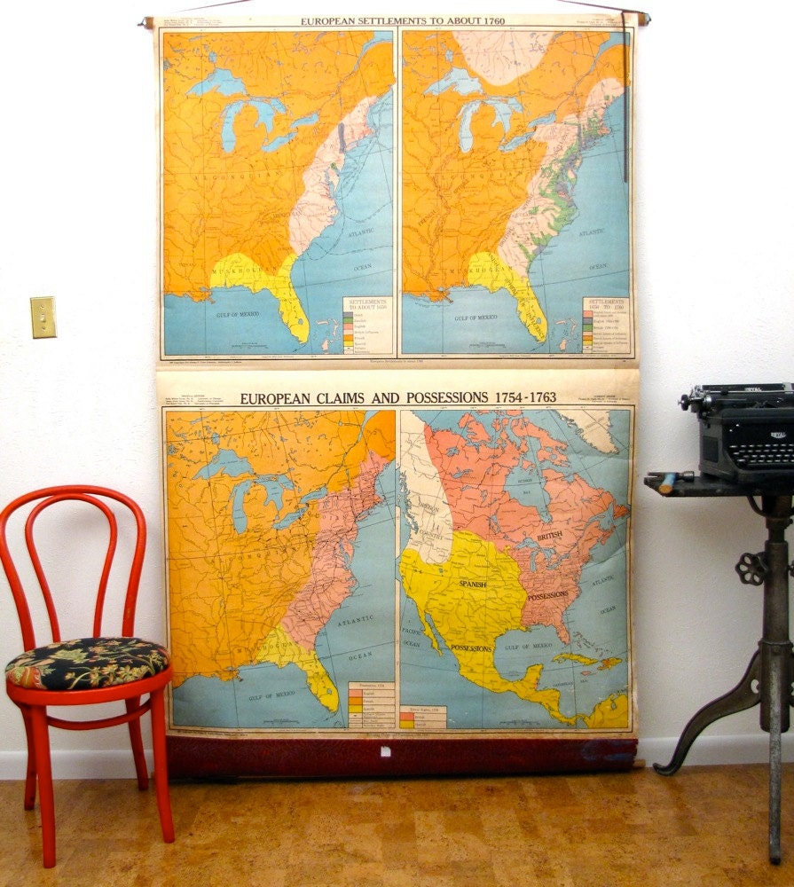 Vintage Wall Map Industrial School pull down chart