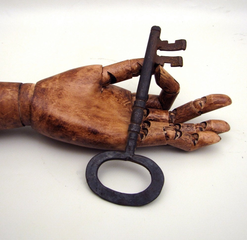 Antique French Castle Key 7" long Skeleton Key Large Iron Assemblage Curio